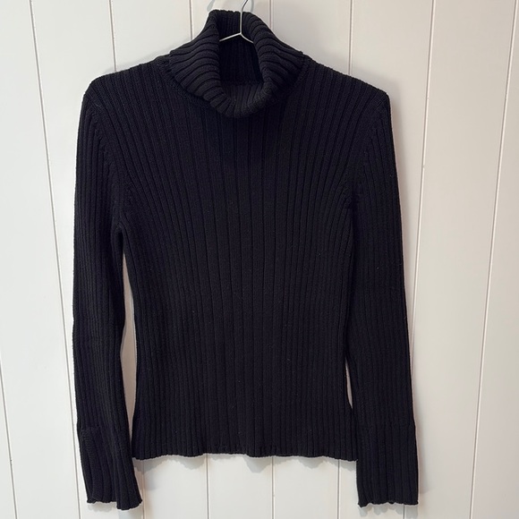 Calvin Klein Jeans Black ribbed cotton Turtleneck Sweater flare cuff M - Picture 1 of 8